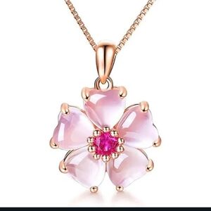 NWT Cute Boho Tiny Pink Cherry Blossom Necklace!!